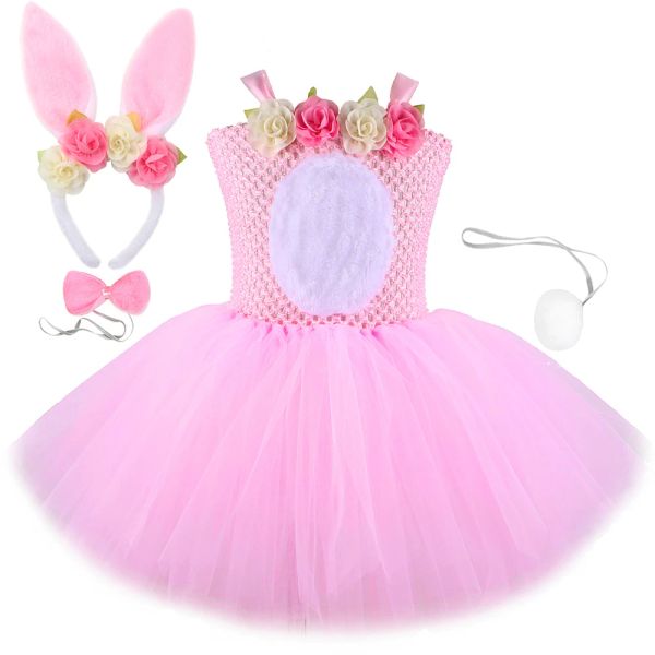 Vestidos flor coelhinho da páscoa tutu vestido para bebês meninas coelho fantasia de halloween para crianças pequenas vestidos cosplay de animais menina roupa de tule