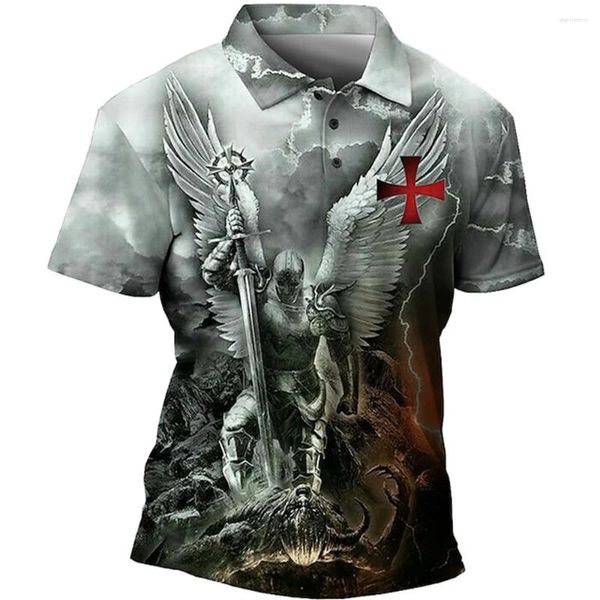 Polos masculinos homem vintage polo camisas anjo padrão roupas camisetas verão golfe férias casual manga curta oversized botão topo