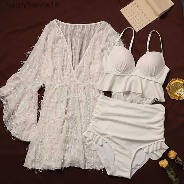 Mulheres branco push up bikini conjunto maiô natação beachwear verão sexy maiô biquinis cintura alta swimsuits''gg''E9IT