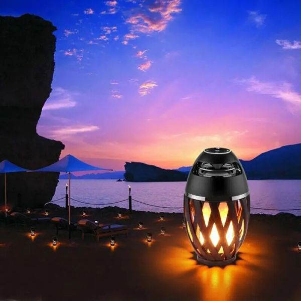 Lautsprecher LED Flamme Atmosphäre Lampe Licht Bluetooth Lautsprecher Tragbare Drahtlose Stereo Lautsprecher Mit Musik Lampe Outdoor Camping Woofer