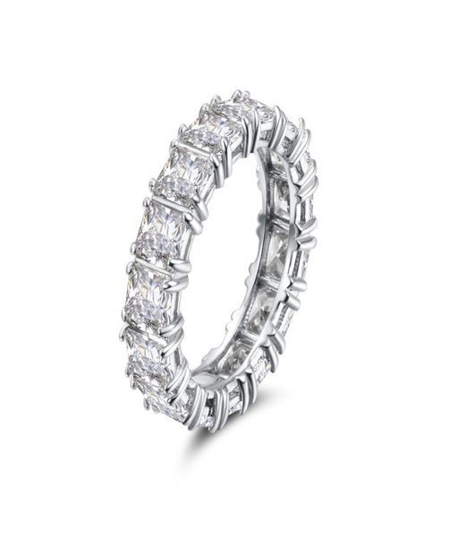 925 prata esterlina pave configuração quadrado completo diamante cz eternidade banda noivado casamento pedra anéis tamanho 678 jóias finas 4362318