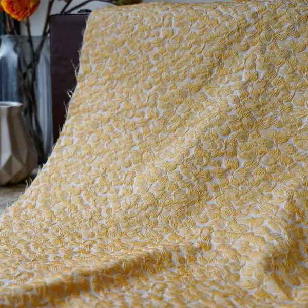 Ткань желтая цветочная пряжа, окрашенная жаккардовая ткань, юбка-пачка, женское платье, сумки для багажа, ткань для шитья своими руками, 50 см x 155 см