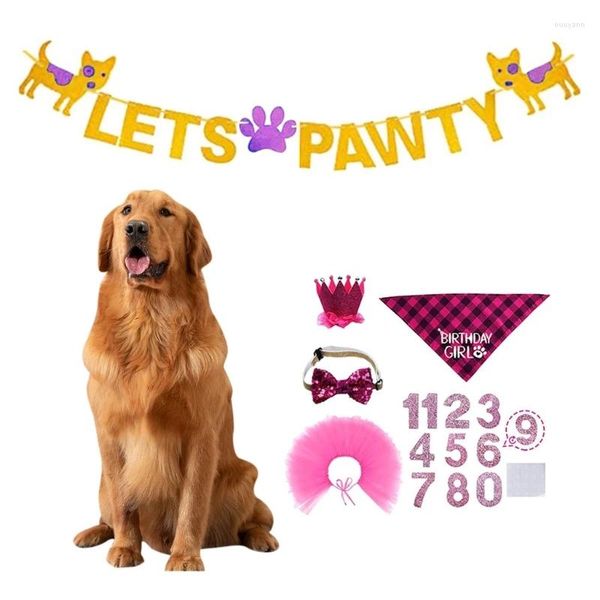 Hundebekleidung Geburtstagsbanner Niedliches rosa blaues Thema Welpenschal für Party Essential Kragenrock Glitzer Y5GB