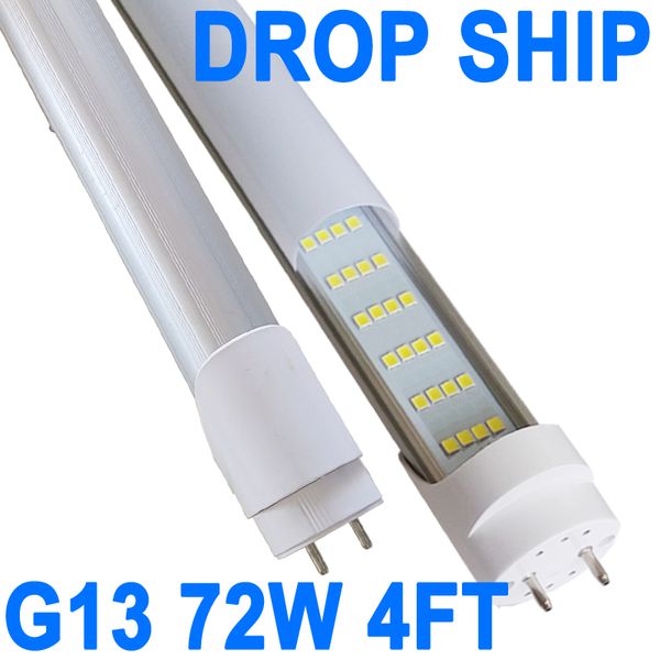 NO-RF RM Driver T8 LED lâmpadas de tubo de 4 pés 4 fileiras de substituição fluorescente de bypass de reator, 6500K branco frio, 72W, tampa leitosa Bypass de reator alimentado de extremidade dupla crestech