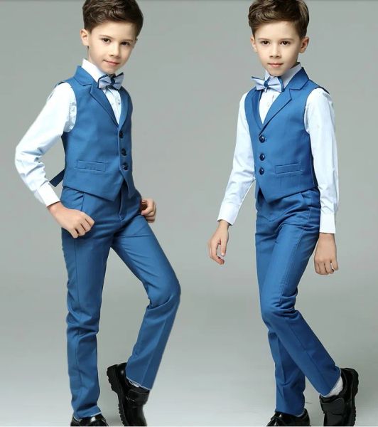 Sets Prinz Jungen Hochzeitsanzug Kinder Weste Hemd Hosen Fliege 4-teilig Fotografie Anzug Kind Geburtstag Zeremonie Kostüm Teenager Schule Set