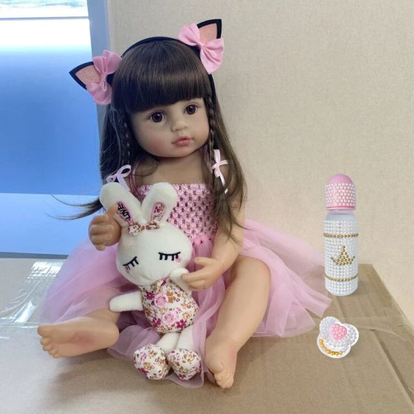 Dolls 55cm Reborn Baby Doll Doll Full Silicone Body Vinyl Newborn Toy para Girl Princess Bebe Toy que acompanha