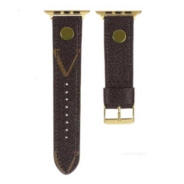 Cinturini per orologi in vera pelle di moda di design per cinturino per Apple Watch 38mm 40mm 41mm 42MM 44mm 45 49MM iWatch 3 4 5 6 7 8 Series Band Designer Flower Black Golden Link Chain W