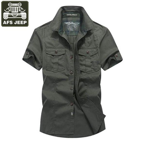 AFS JEEP Marca Camisa Dos Homens Casul Camisas Denim Camisa Dos Homens de Manga Curta Camisas de Algodão Masculina Camisas Hombre Vestir Roupas Masculinas Y12423721