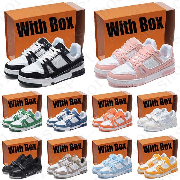 With Box Designer кроссовки Trainer Sneaker Low для роскошных мужчин, женщин, черные, розовые, желтые, мужские, женские, небесно-голубые кроссовки, кроссовки для бегунов, повседневная обувь