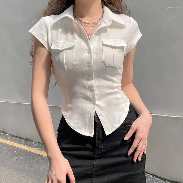 Camicette da donna Hikigawa Chic Camicetta alla moda Colletto rovesciato Camicia solida ed elegante Tutte le partite Tunica casual a vita sottile Blusas Top Mujer De