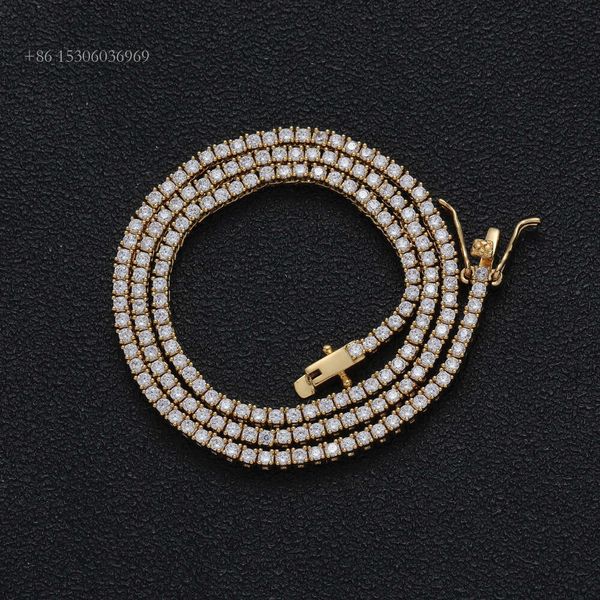 Hip-Hop-Stil, vergoldet, Moissanit-Diamant, 2 mm, Halsband, Tennis-Kette für Damen