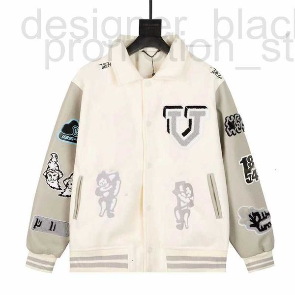 Giacche da uomo firmate MULTI-PATCHES BLOUSON VARSITY IN PELLE MISTA Braccia della giacca con toppe ricamate bouclette da donna a coste di lana a righe su PRNX