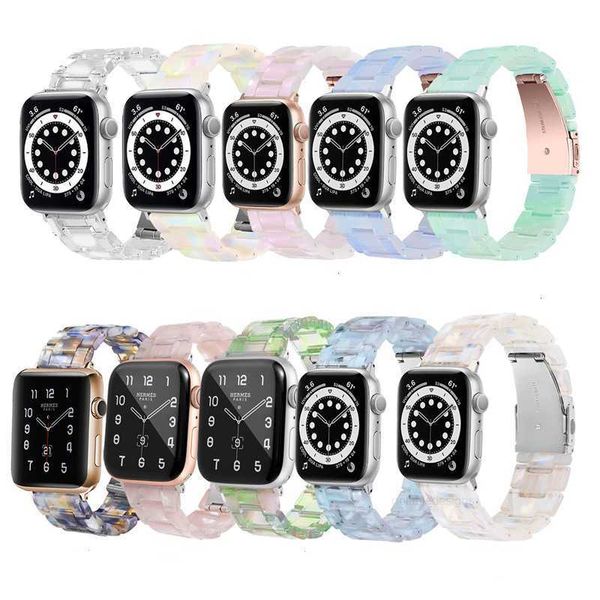 Pulseira de pulseira de resina de concha de tartaruga de designer para Apple Watch Series 7 6 5 4 3 2 SE Faixa de fivela de aço inoxidável iWatch 40mm 41mm 45mm designerYLH1YLH1