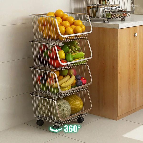 Scaffali da cucina Carrello multistrato da pavimento Carrello per verdure domestiche Cestino per frutta in acciaio inossidabile 304