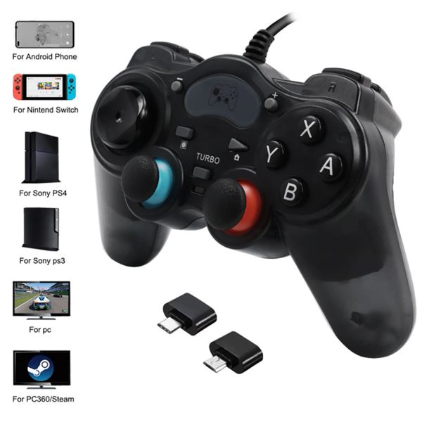 PS3/PS4/Switch/PC Oyun Konsolu için Gamepads 7 1 Kablolu Oyun Denetleyicisi OTG Dönüştürücü Oyun Aksesuarları ile Joystick Gamepad