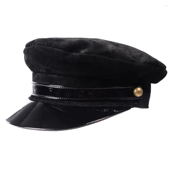 Berretti da baseball Accessori moda Inverno Uomo Cappelli in pelle Donna Coreano in pelle scamosciata con pannelli verniciati Piatto Studente Sboy Beret Czapki