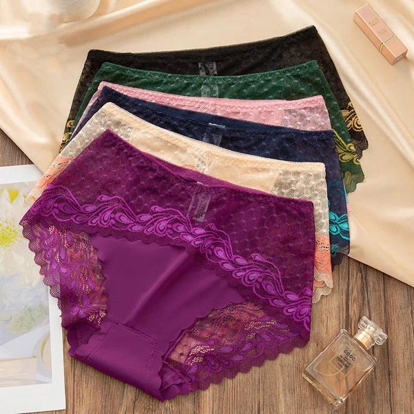 Calcinha feminina floral impressão rendas mulheres sexy briefs roupa interior íntima lingerie 2024 preto rosa cuecas femininas pantie senhoras