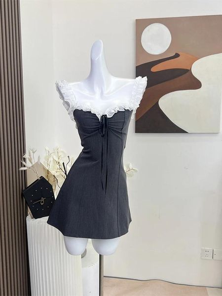 Abiti casual 2024 Mini abito estivo da donna con spalle scoperte Sexy elegante vintage Fashion Party Club senza maniche Grigio femminile Abito intero