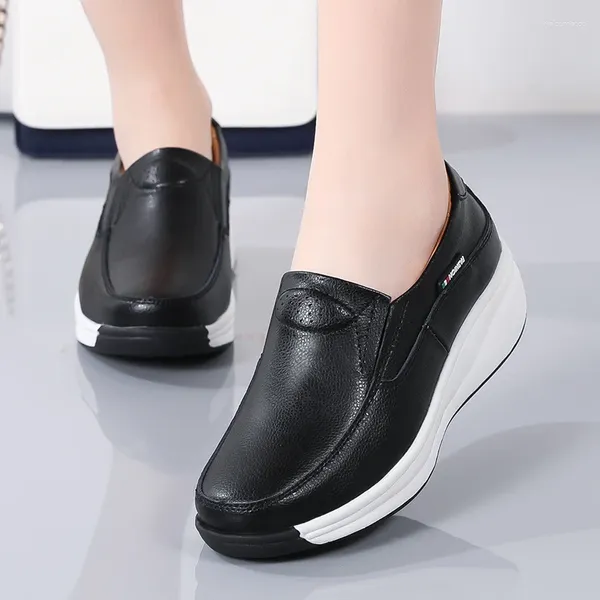 Casual Schuhe Frühling Turnschuhe Frauen Wohnungen Plattform Loafers Damen Echtes Leder Komfort Keil Mokassins Orthopädische Slip On