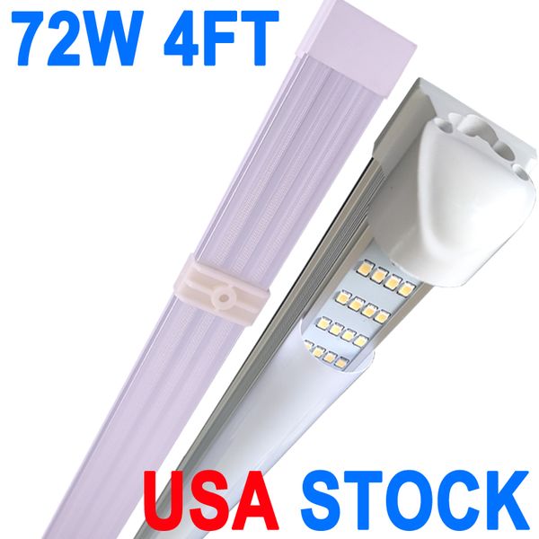 Lampada da negozio a LED 4Foof, luci a tubo integrate T8 da 72 W, copertura lattiginosa ad alto rendimento 6500 K, armadio di illuminazione a 4 file da 270 gradi, luci aggiornate Plug and Play crestech