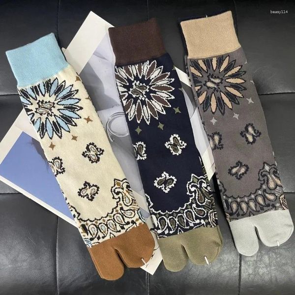 Meias femininas personalizadas padrão paisley retro penteado algodão split toe mulher planta floral macio de dois dedos japonês feminino tabi sox