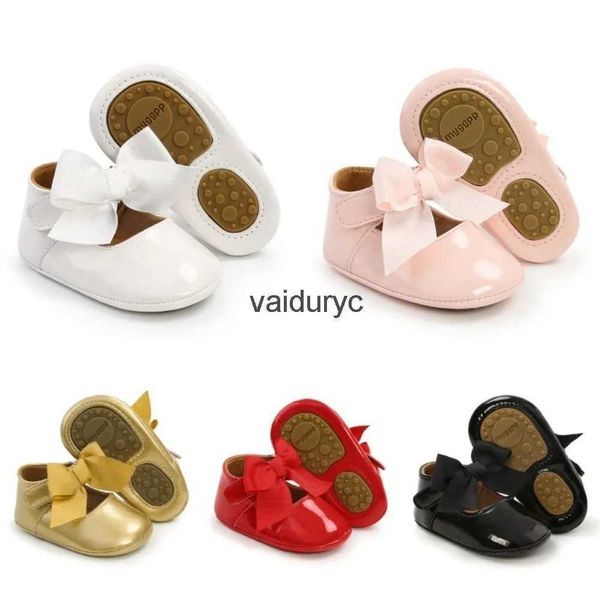 Erste Wanderer Neugeborene Babyschuhe Junge Mädchen Klassische Schleife Gummisohle Anti-Rutsch PU Kleid Walker Kleinkind KrippeH24229