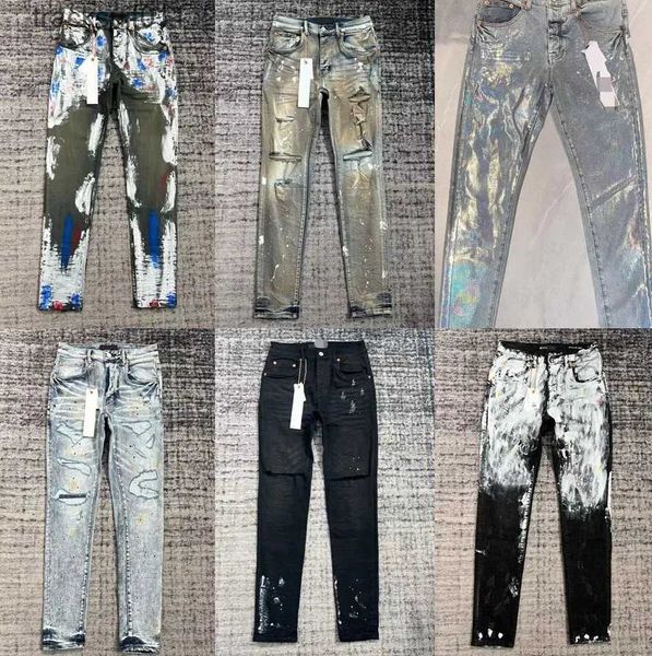 Мужские джинсы Ksubi дизайнерские мужские джинсы фиолетовые с высокой талией, длинные брюки, рваные, прямые, обычные, потертые, старые, длинные, черные, сложенные, размер 28-40 240229