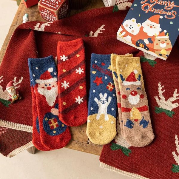 Женские носки, милые рождественские зимние утепленные носки из кораллового флиса, утепленные, теплые, мягкие, дышащие