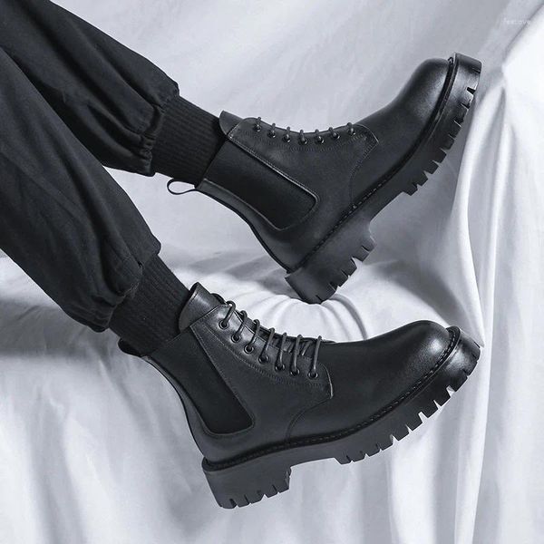 Botas Inglaterra Estilo Homens Lazer Motocicleta Preto Tendência Plataforma Sapatos Cowboy Original Bota De Couro Primavera Outono Tornozelo Botas Homem