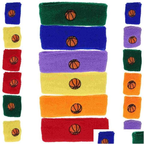 Suporte de pulso 6 conjuntos esportes pulseiras bandana moda sweatbands criança suor banda suprimentos entrega gota dhu8c