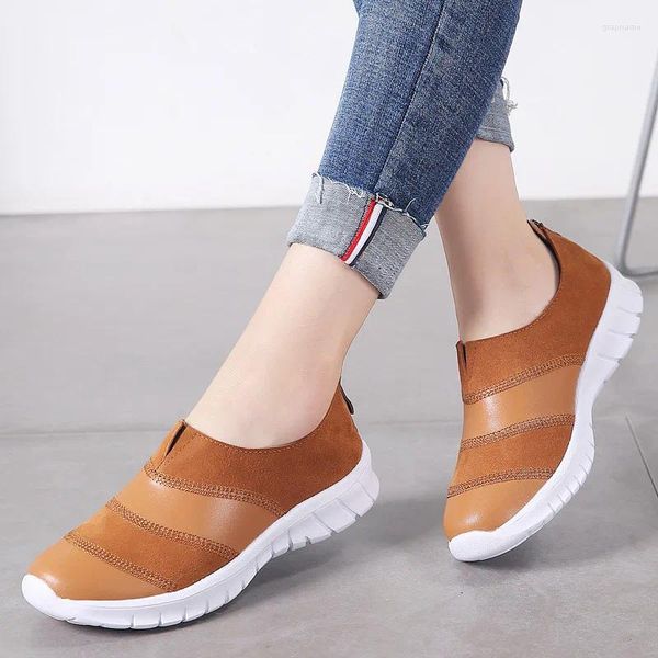 Casual Schuhe Frauen Wohnungen Echtes Leder Sommer Frau Slip-on Zipper Leichte Sohlen Turnschuhe Damen Loafer