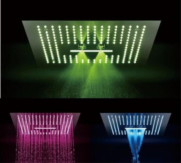 Soffione doccia con telecomando da 3 funzioni da 16 pollici 64 colori Cambia luce a led Grande pioggia Nebbiosa Cascata da incasso a soffitto1908978