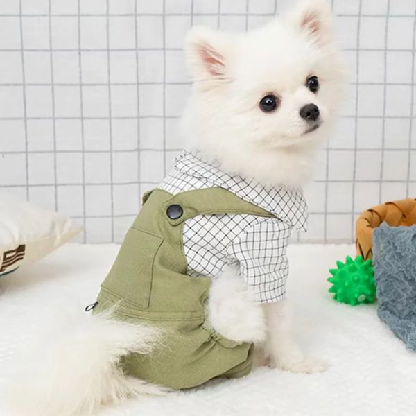 Macacão roupas para animais de estimação pequeno cão roupas de quatro patas xadrez listra macacão bonito confortável suspender calças pomeranian chihuahua yorkshire