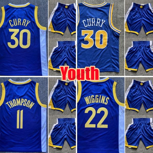 Shorts de basquete dourado estampados juvenis State's Warriors's 2024 City 30 Stephen 11 Klay Curry Thompson Andrew Wiggins Swingman Pants Edition Performance