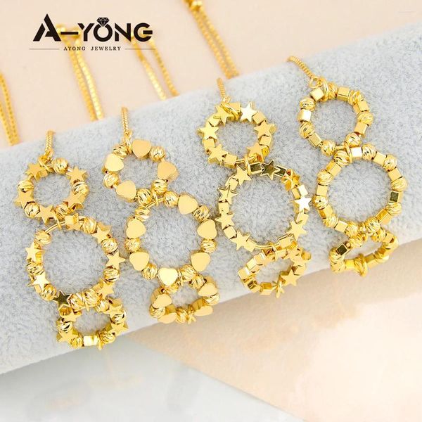 Charme Pulseiras Ayong Elegante Italiano Cor de Ouro Pulseira 21k Banhado Coração Estrela Padrão Cuff Bangle Meninas Festa de Aniversário Jóias Presente