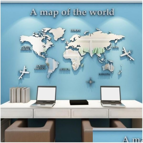 Adesivos de Parede Versão Europeia Mapa do Mundo Acrílico Adesivo 3D para Sala de Estar Escritório Home Decor Decalques Mural Crianças 201201 Drop Delivery DHPKU