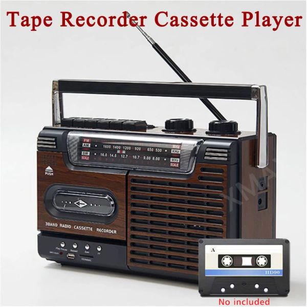 Rádio Radio Retrô Fita Cassette Player Player Outdoor Speaker Am FM SW 3 Bandas Receptor de Rádio Cassette Recordadores TF SD CARTA PLAYE