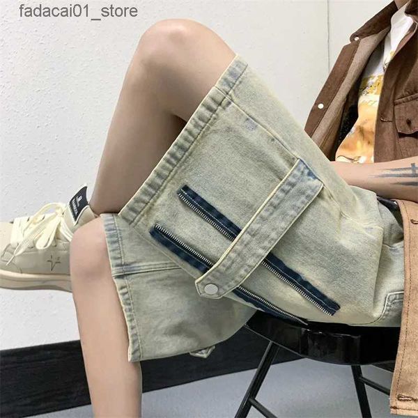 Shorts masculinos Verão novo mens patch trabalho oversized denim shorts estilo de rua Harajuku denim shorts hip-hop retro azul casual shorts soltos Q240229