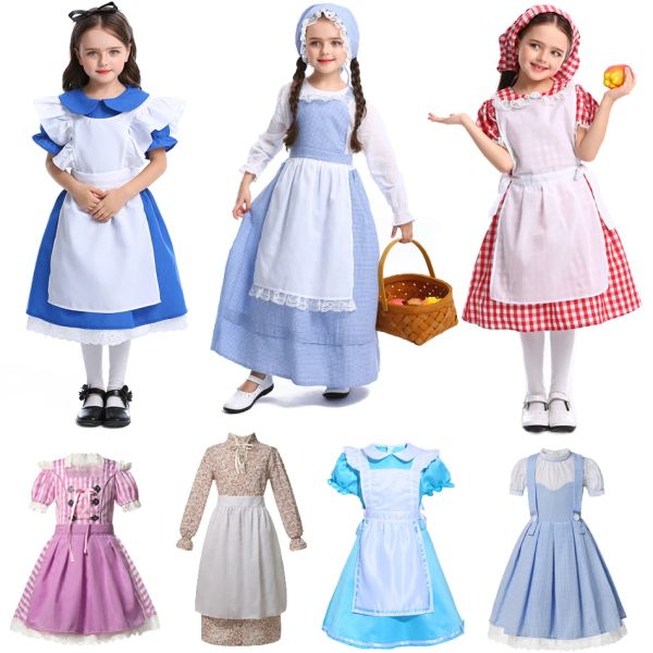 Sets Baby Girl Wolf Großmutter Cosplay -Kleid Dorothy Alice Maidservant Dress Farm Kostüm mit Hut