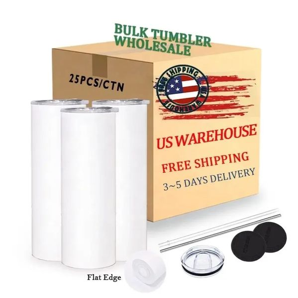 US CA Stock 20oz Paslanmaz Çelik Tumblers Sublimasyon Boşlukları Beyaz Vakum Yalıtımlı İçme Kupaları 25 PCS/KARTON 5411