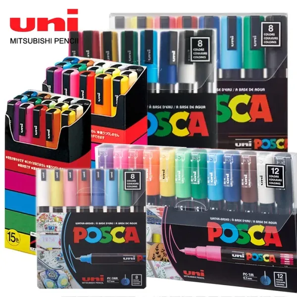 Markierungen Uni POSCA Acrylfarbenmarker Stift, PC5M/3M/1M/8K/17K 7/8/15/24/29/48 Farben Füllen Sie die vollständige Set Malerei Markierungsnote aus