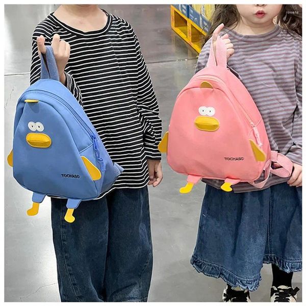 Sacos escolares jardim de infância crianças pato mochila net vermelho bonito menina bebê mochila menino lona moda desenhos animados