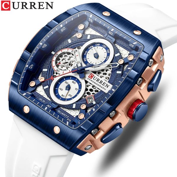 Uhren Curren Herrenuhren der Top-Marke, quadratisch, Quarz-Armbanduhr, wasserdicht, leuchtend, Chronograph, für Herren, Datumsuhr