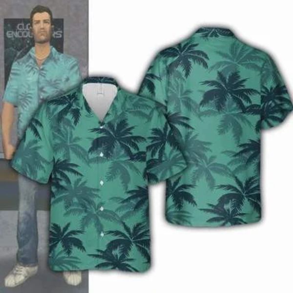 Camicia abbottonata da uomo Stampa 3D all'ingrosso Nuova camicia casual con stampa risvolto estiva sottile hawaiana per vacanze sulla spiaggia
