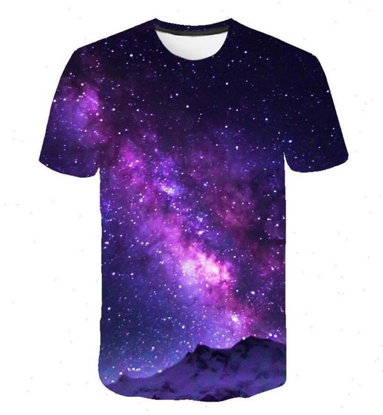 Летняя фиолетовая футболка Galaxy, мужская футболка с космическим 3d принтом, футболка с короткими рукавами и принтом «Вселенная», забавные повседневные топы Oneck3574465
