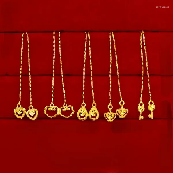 Baumelnde Ohrringe, solide, reine 14-Karat-Goldfarbe, für Frauen, Krone, Liebe, Phoenix-Schwanz, Anhänger, langer Ohrring, Luxus-Hochzeit, Verlobung, Geschenke