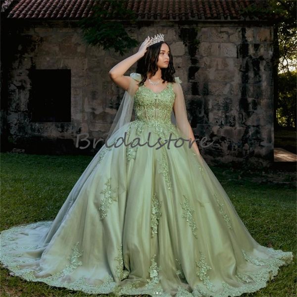 Principessa verde abiti Quinceanera 2024 cinghie sexy applique pizzo abiti da ballo abiti da 15 Quinceanera compleanno abiti Xv Anos Para 15 abiti da ballo Quinceanera