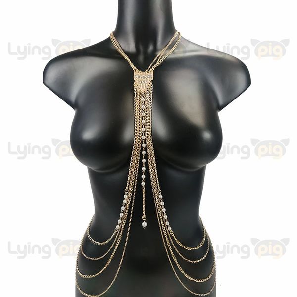 Pérola corpo colares jóias luxuoso peito corrente cintura corpo corrente moda para mulheres sexy biquinis praia acessórios goth 240221