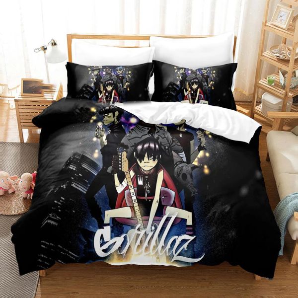 Set 3D Printed Gorillaz Music Band Bettwäsche Set Jungen Mädchen Zwilling Queen Size Duvet Cover Kissenbezug Bett Kinder Erwachsene Home Textileextil Sheer Vorhänge