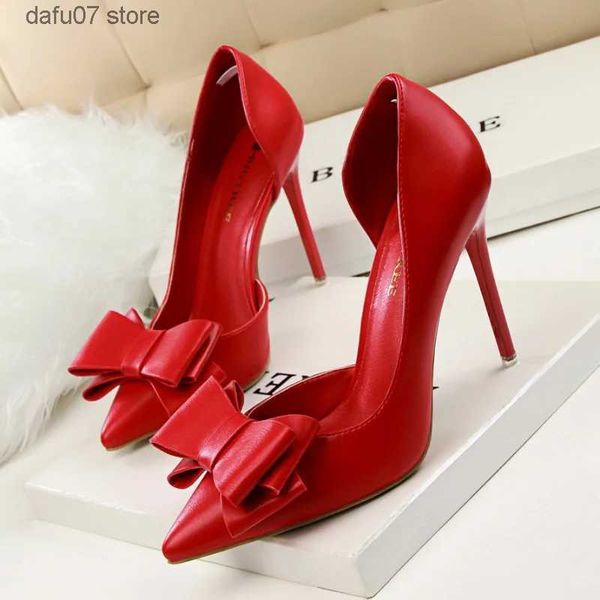 Scarpe eleganti Donna Décolleté moda Matrimonio Fiocco dolce Tacchi alti Stiletto Testa a punta superficiale Lato vuoto Single Zapatos De TaconH24229